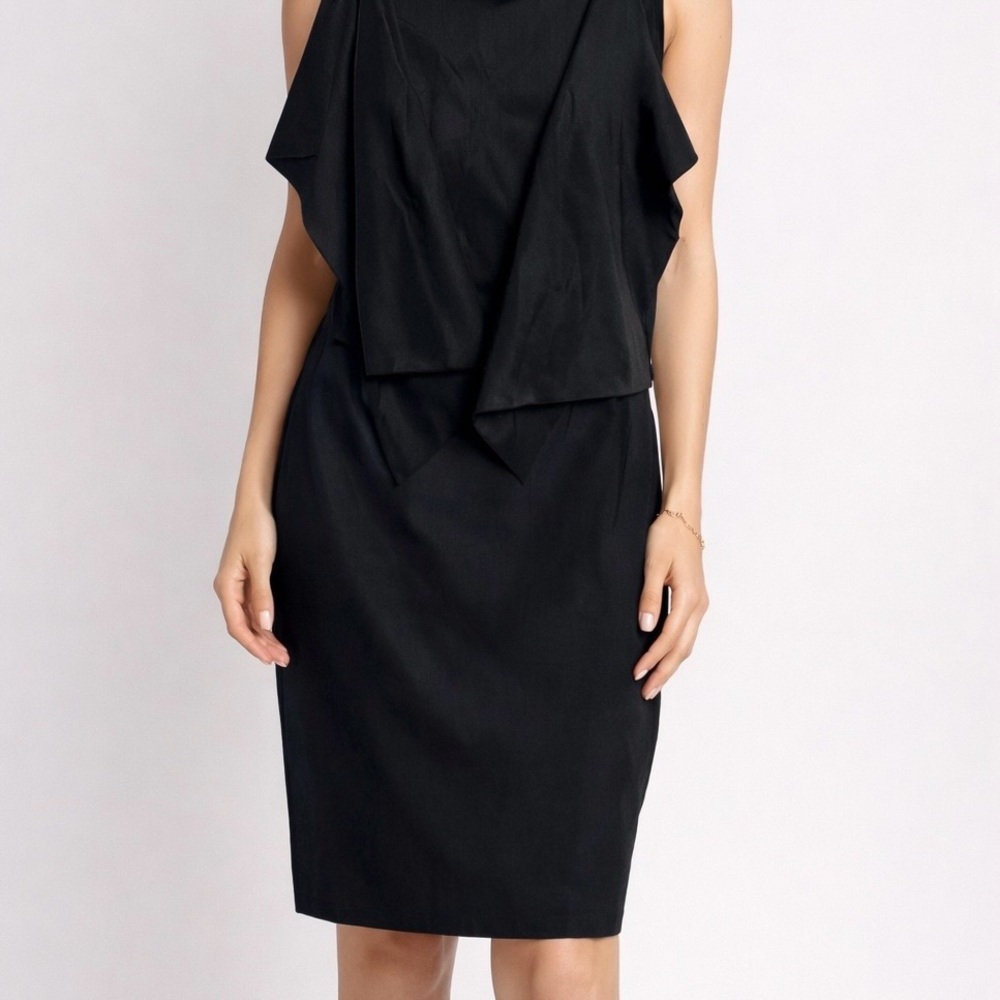 Samuel Dong architectural draped curator artsy Black Midi sheath Dress sz L